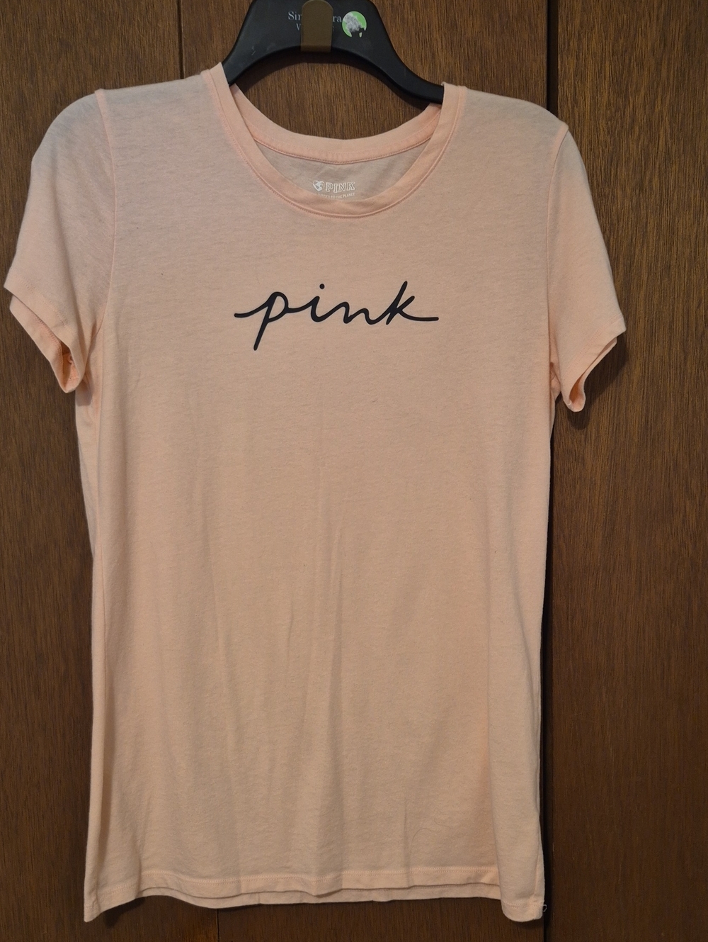 PINK Victoria's Secret Peach Graphic Script Tee SZ S